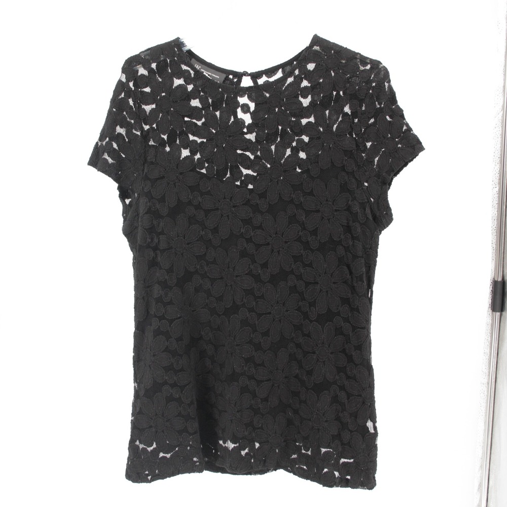 INC International Concepts Women's Black Floral Lace Blouse Size S-M